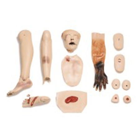 Conjunto de módulos de trauma, simula quemaduras, fracturas, heridas de entrada y salida, etc.